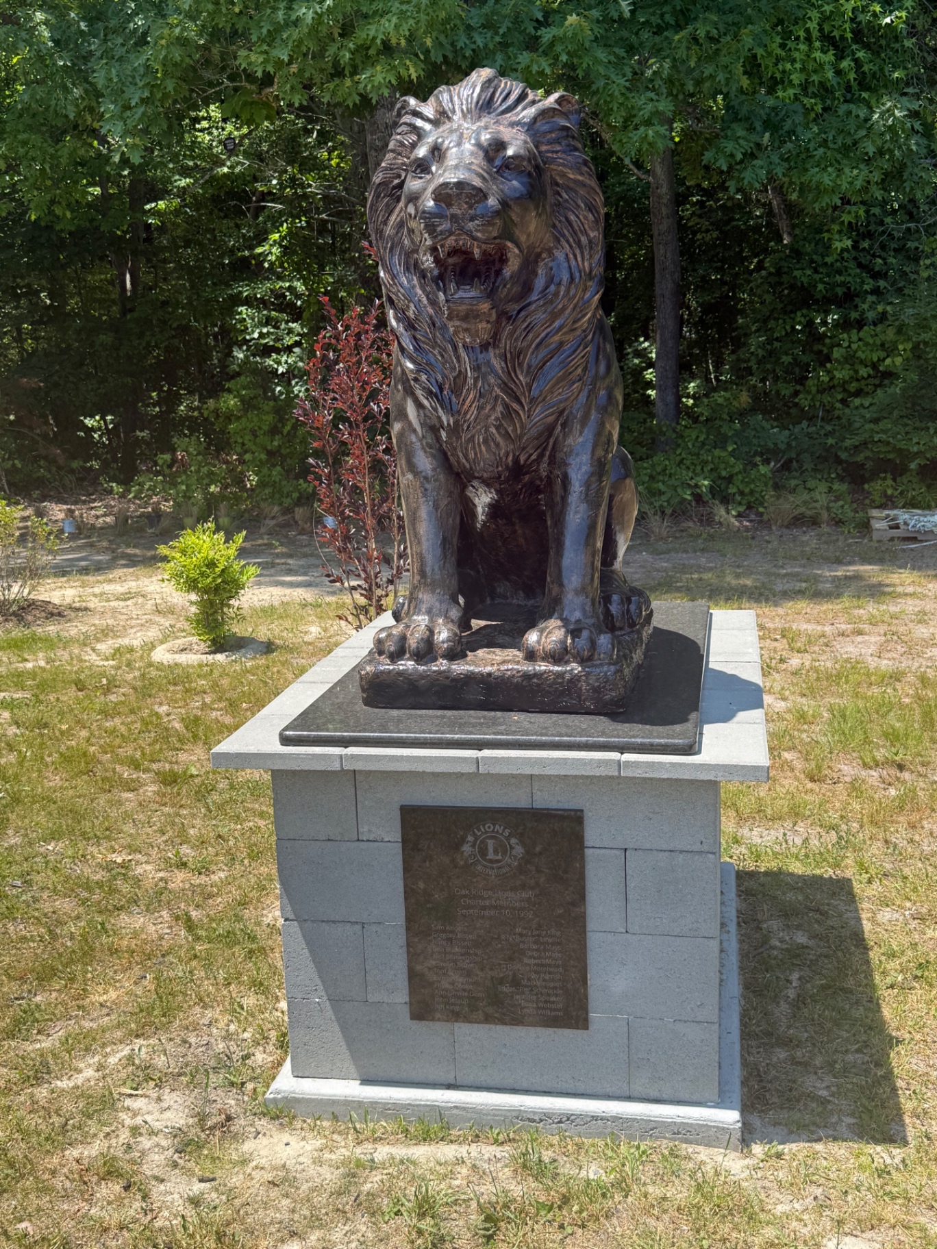 Bronze Lion statue honoring the Oak Ridge Lions Club Charter Members